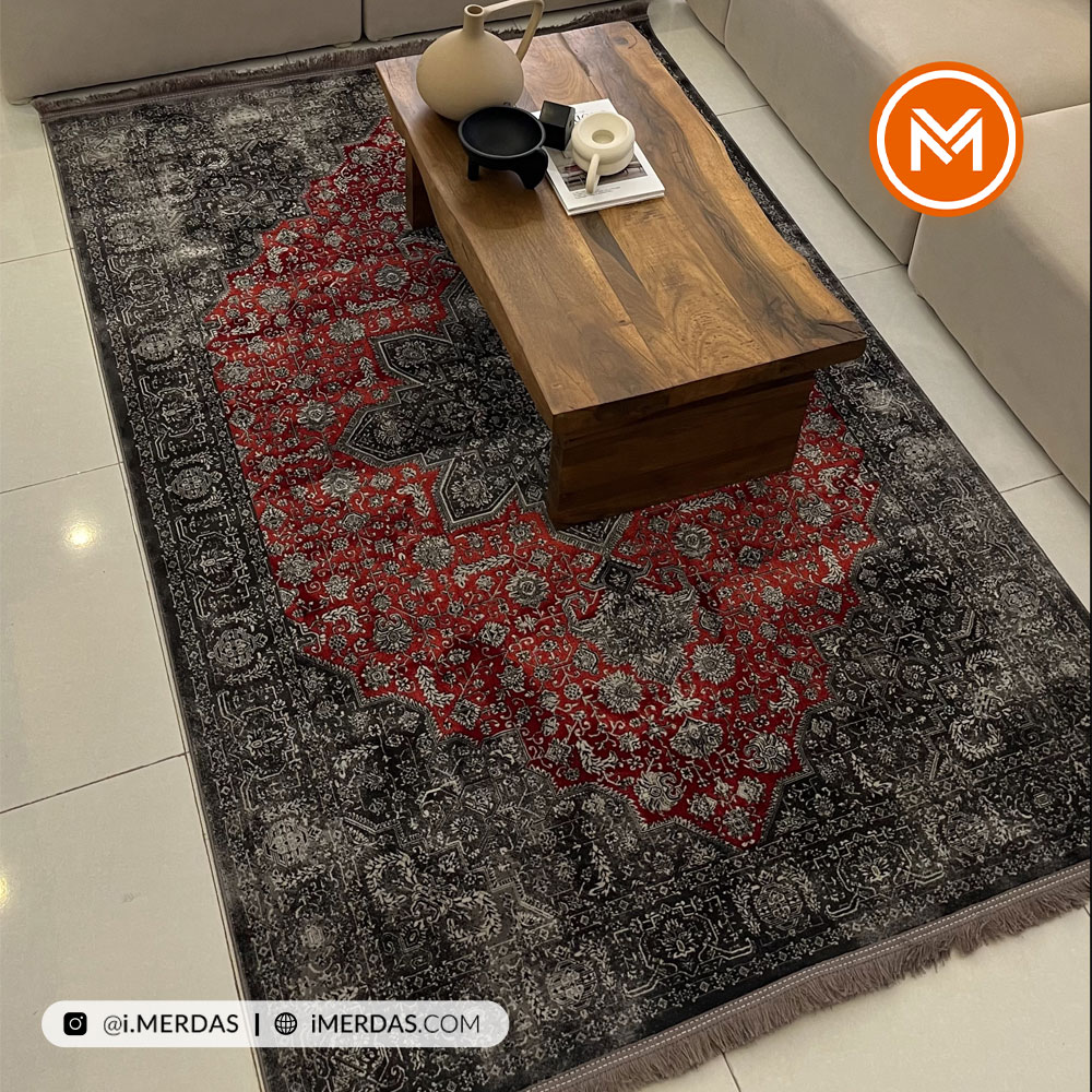 فرش ترک کد 73064 زمینه لاکی ذغالی